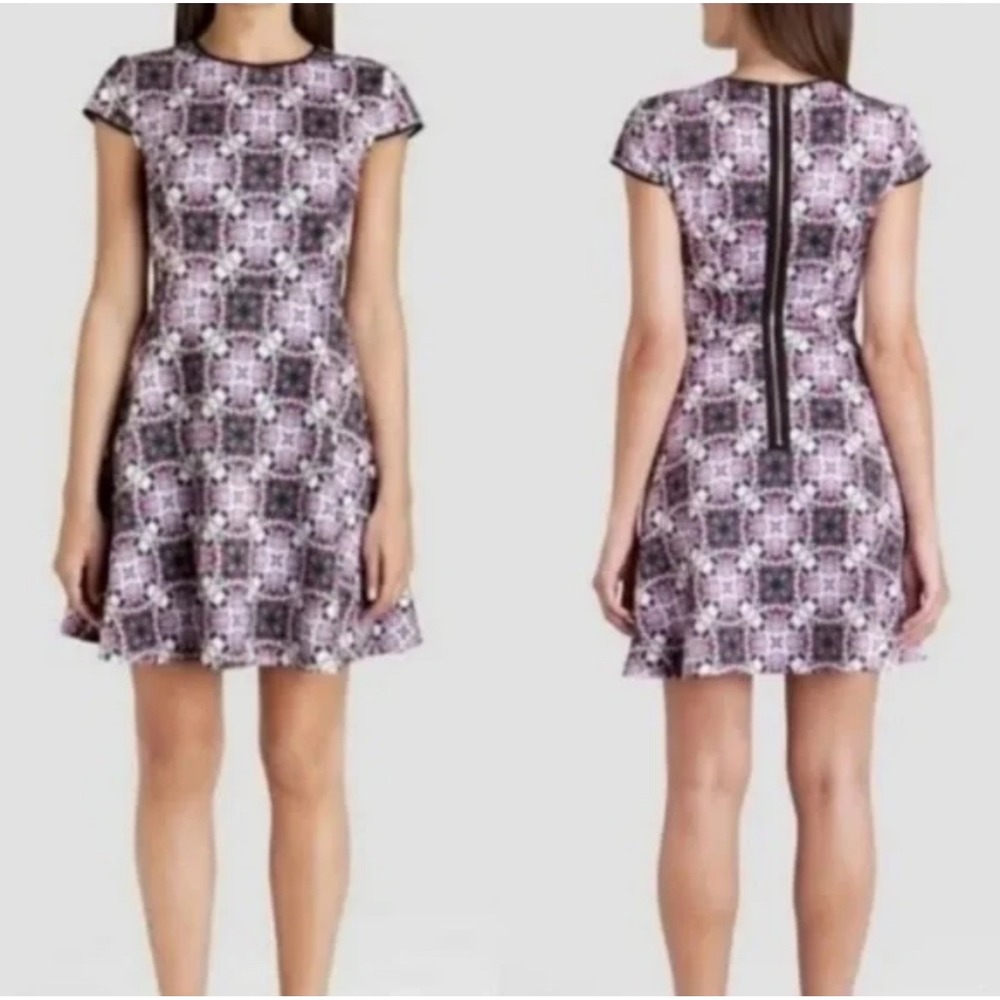 Ted Baker Floral Print Cap Sleeve Fit Flare Zipper Dress Size 4